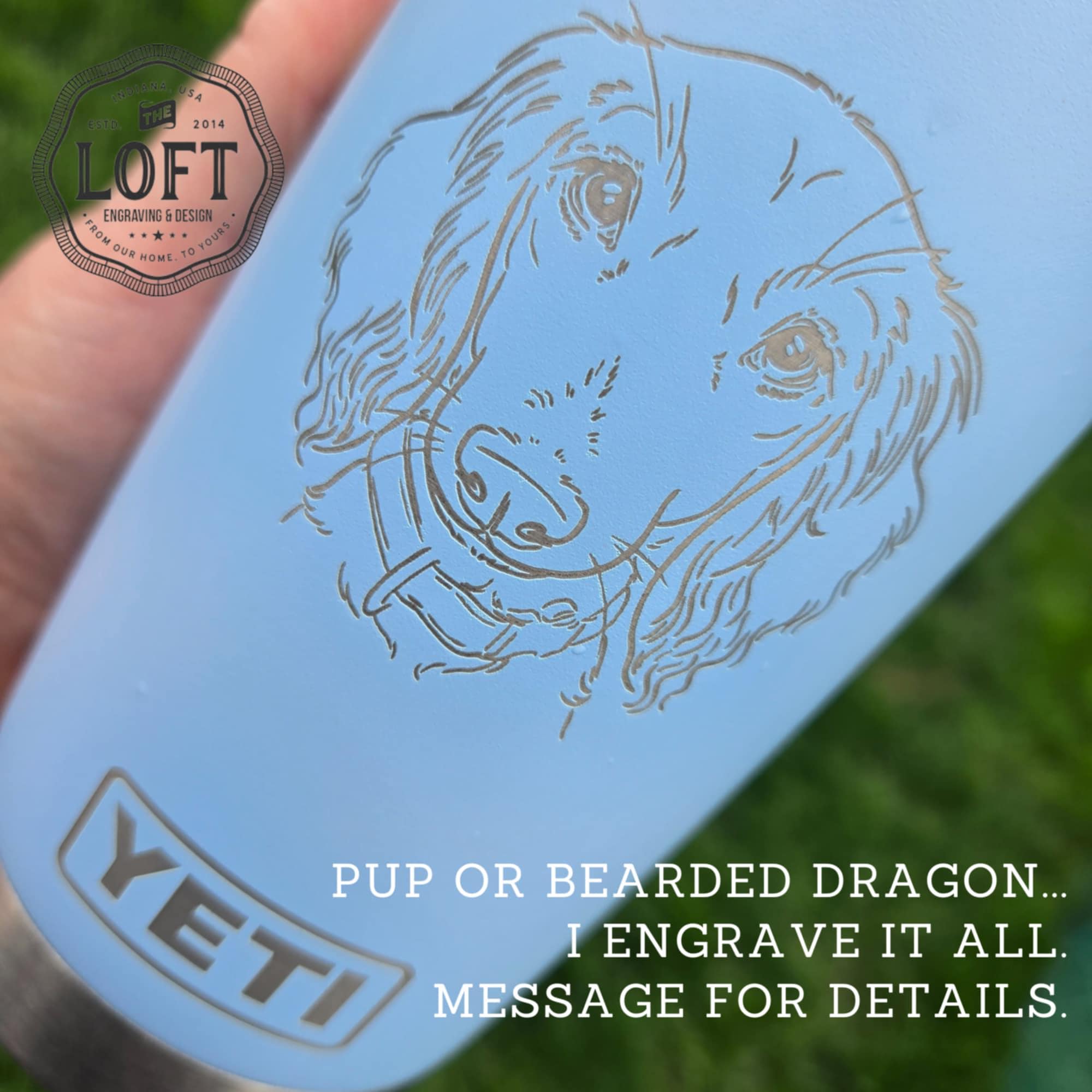 Custom Pet Portrait Yeti Tumbler – Laser Engraved Dog, Cat, or