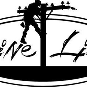 May include: Black and white illustration of a lineman working on a power line with the text "Line Life" in a stylized font.
