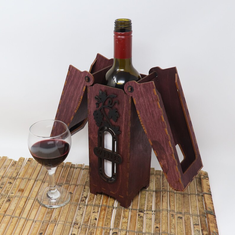 Hinged Wine Box, Wooden Wine Box, Wine Gift, Laser Cut Box, Wedding Gift, Christmas Gift