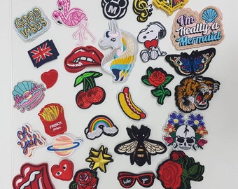 1 - 100 ASSORTED RANDOM PATCHES (Iron On & Sew On) Wholesale Embroidered Badge Clothing Mixed Set Children Adults Fun Trendy Cute