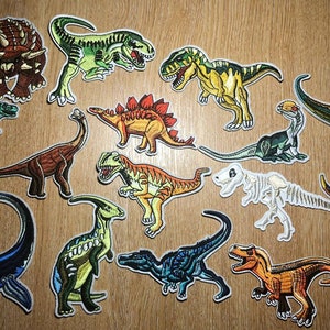 Dinosaur Patches (Iron On / Sew On) FULL Set- Individual Dinosaurs - Gift Ideas Montessori Personalised Gifts Customization Clothes Bags