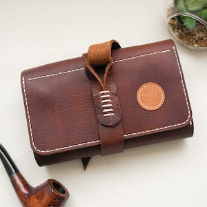 The Double-Pipe Bag, Leather Handmade Pipe Bag For 2-Pipes, Double-Pipe Rollup Pouch, Tobacco