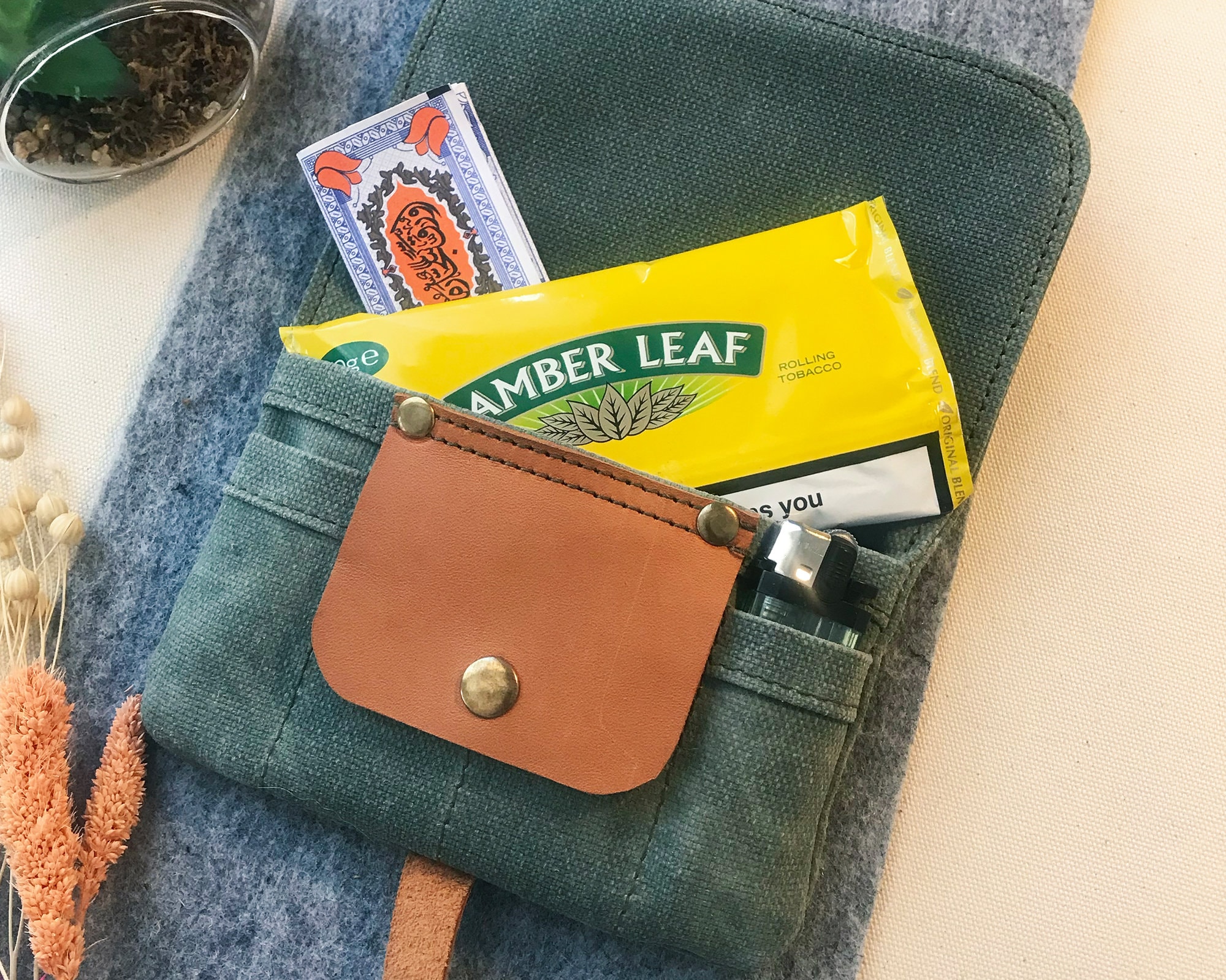 Waxed Canvas Tobacco Pouch, Waterproof Tobacco Cover, Handmade Tobacco Pouch, Small Canvas Pouch