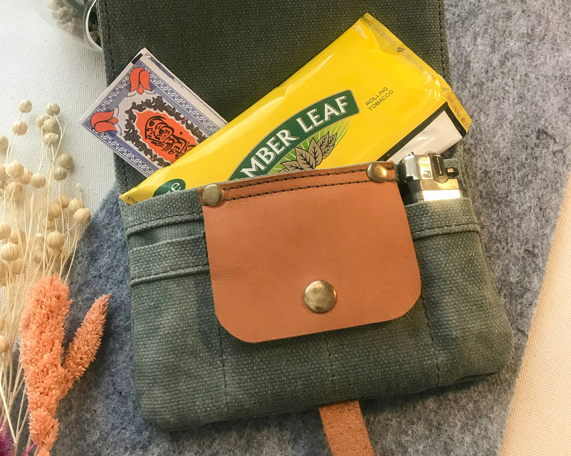 Waxed Canvas Tobacco Pouch, Waterproof Tobacco Cover, Handmade Tobacco Pouch, Small Canvas Pouch