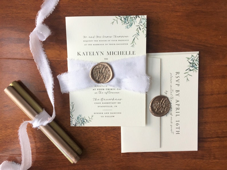 Wedding invitation belly band ribbon and wax seal Etsy