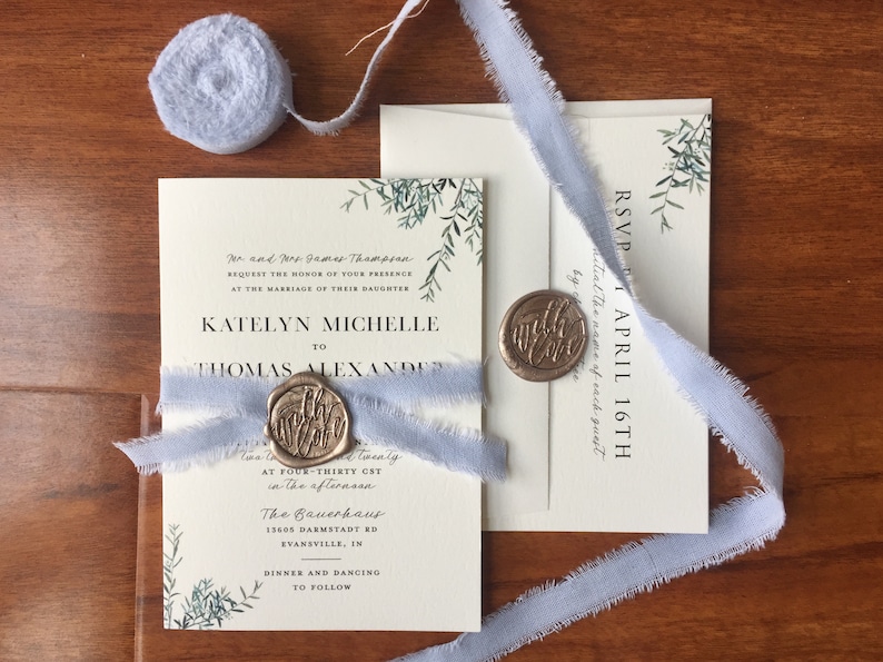 Wedding invitation belly band ribbon and wax seal Etsy