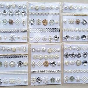 Versieringspakket met messing en acrylcabachons, strassteentjes, plaksteen, Junk Journal Supply, Ephemera, Shabby Chic, Scrapbooking
