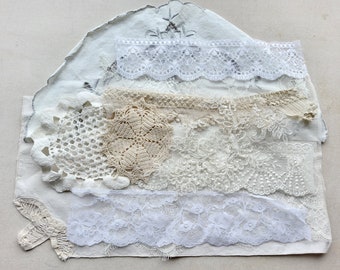 Selection of Vintage Doilies, Table Linen, Edging, Lace Pieces, Appliques, White, Off White, Cream, Beige, Shabby Chic, Junk Journal, Nr.2