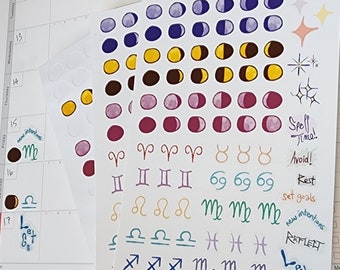 Hoja de pegatinas trimestrales de fase lunar de astrología / para planificador y calendario / Para brujería y hechizos