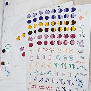 Astrology Moon Phase Quarterly Sticker sheet | for Planner and Calendar | For witchcraft and spells