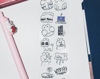 Conejito de fusión emocional / Hoja de pegatinas Washi / Hecho para Hobonichi