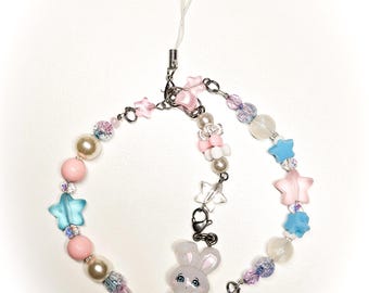 Foxy Illustrations Mejirushi Bunny Charm | Wrist Phone strap|  | Upcycled |