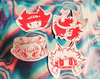Cuties de otro mundo / pegatina de vinilo / set o individual / extraterrestre / peludo / diablo / dibujos animados / abstracto / psicodélico