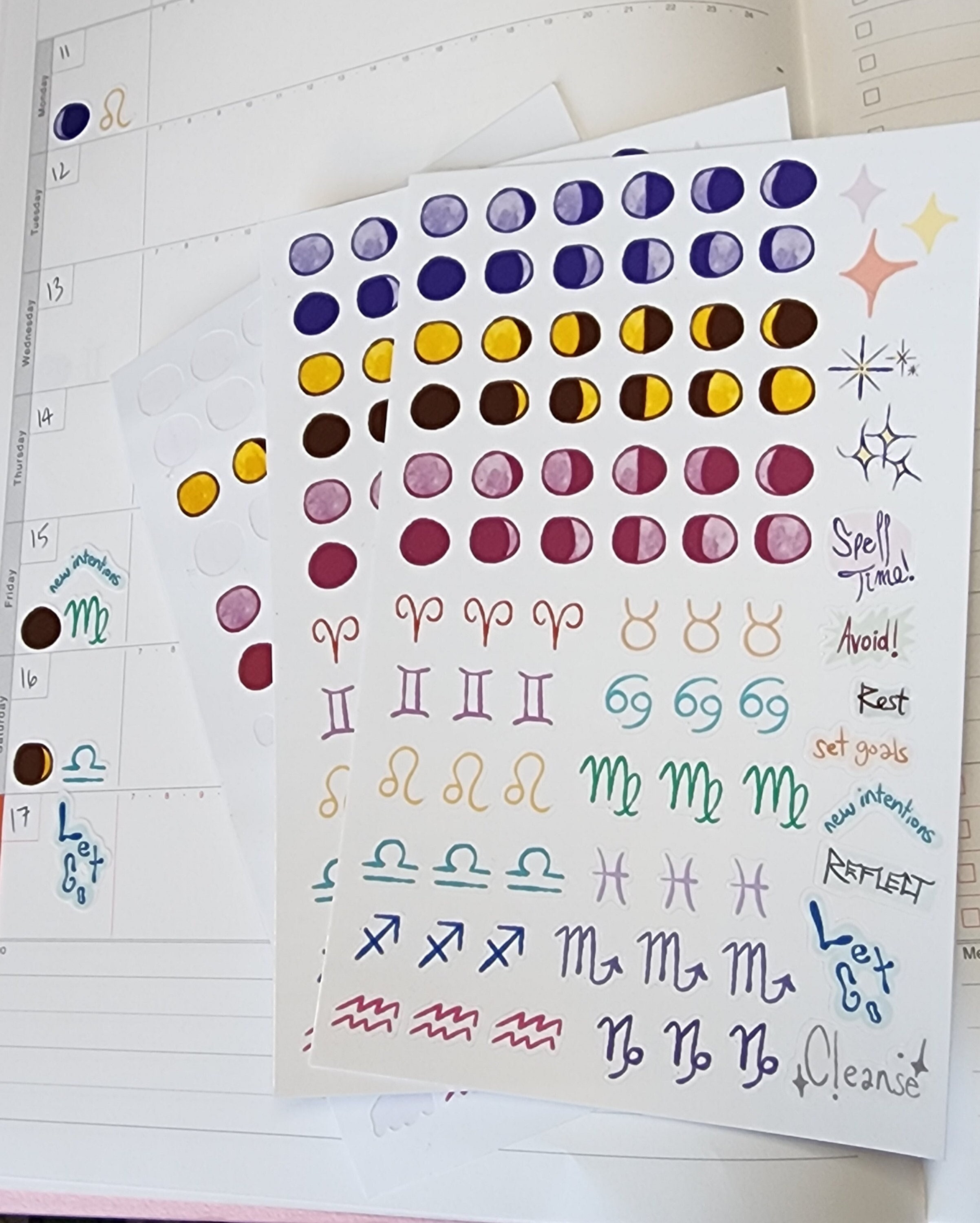 Astrology Moon Phase Quarterly Sticker Sheet | for Planner and Calendar ...