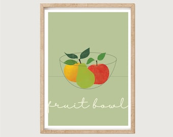 Fruit Bowl Art Print. Fruit Bowl Kitchen Art, Eat Healthy Art, Colourful Food Art. Signed. Unframed