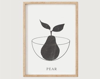 Pear in Bowl Art. Black Pear in Bowl Wall Art Print. Signed. Unframed.
