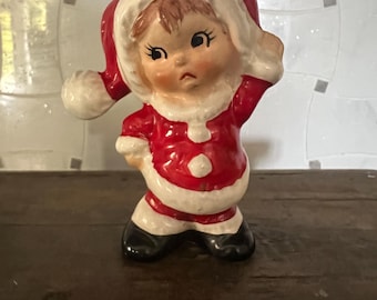 Vintage Lefton Christmas elf figurine in Santa suit