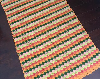 Vintage colorful 60s 70s afghan throw Shell crochet pattern orange