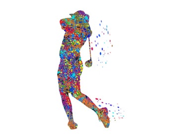 Female Golfer Sports Poster Watercolor Wall Art Home Kids Gifts Girls Room Wall Hanging Girls Room Decor Art Office Gift Golf Decor