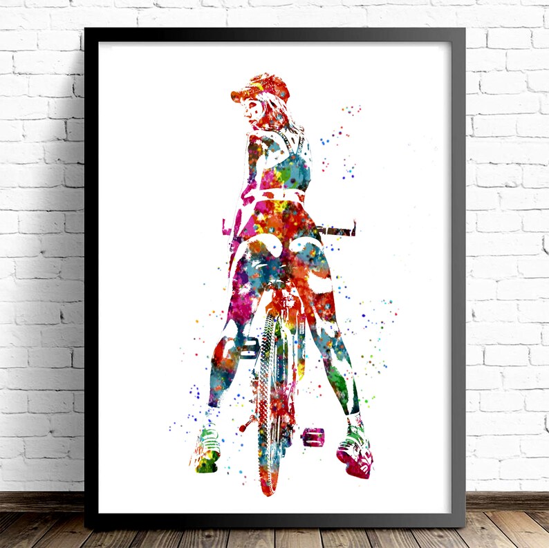 Cycling Watercolor Wall Art,girl Cyclist Poster,sports Home Decor
