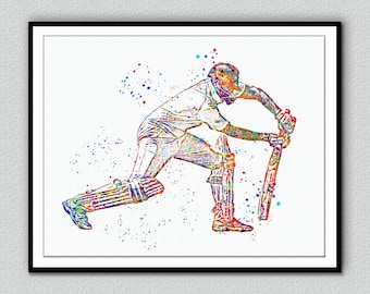 Boy Cricket Player Watercolor Sports Poster Wall Décor Man Cricket Gift Living Room Décor Watercolor Print Gift for Him Nursery Posters