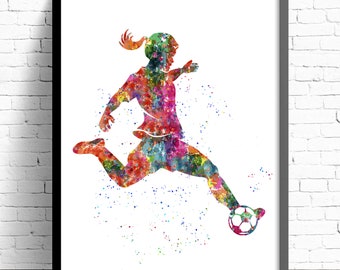 Girl Soccer Player Poster Soccer Decor Unique Soccer Print Watercolor Soccer Lover Soccer Poster Gift for Her Football Lady