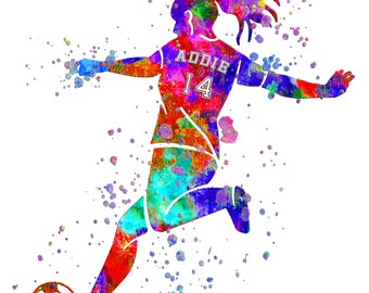 Personalized Woman Gift GIRL SOCCER PLAYER Personalized Watercolor Print Female Football Soccer Player Female Soccer