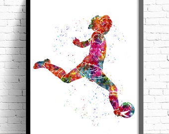 Soccer Girl Player Poster Soccer Decor Unique Soccer Print Watercolor Soccer Lover Soccer Poster Gift for Her Football Lady