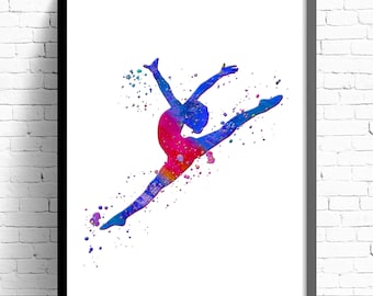 ARTISTIC GYMANSTICS FEMALE Poster Gymnast Watercolor Print Gymnast Girl Painting Rhythmic Gymnast Art Print Sports Wall Art Gift