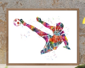 Soccer Player Watercolor Print Poster Football Decor Unique Soccer Gift Soccer Lover Poster Gift for Him