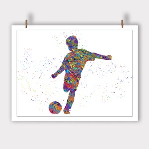 Soccer Player Man 2 Watercolor Print Running Soccer Boy Nursery Football Poster 