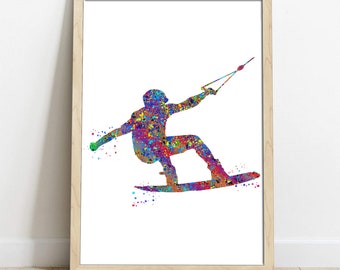 Wakeboarding Wall Art|Water Sports|Watercolor Painting|Kids Room Decor|Nursery Art Print|Home Decor Beach Art|Personalised Gifts|Wakeboard