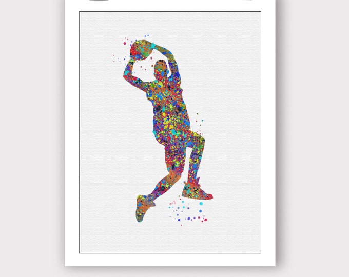 Jumpman Basketball Sport Wall Art Basketball Gifts Nursery Art Print Boy Basketball Art Print Sports Watercolor Art Basketball Player