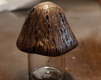 Small Bronze Textured Mushroom Glass Jar Screw Top
