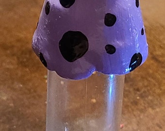 Tall Purple Speckled Mushroom Glass Jar Screw Top