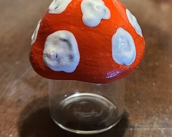 Small Red Spotted Mushroom Glass Jar Screw Top