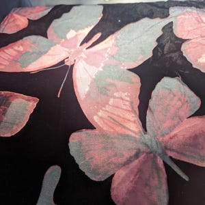 BURNOut velvet fabric Floral//SILK RUSSET,Rose Gray BUTTERFLY pattern/No Stretch/elegant print, 3 yards in stock
