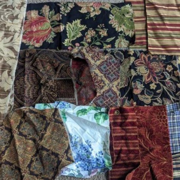 Remnants over 100pcs to make a CRAZY quilt,Velvet,Satin, tapestry fabric, remnant, odd pieces for quilting of patchwork project