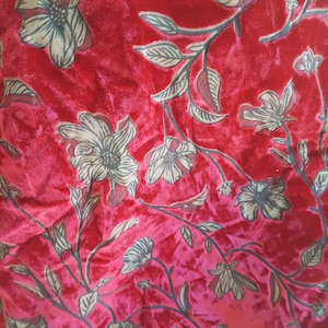 Red Burnout Velvet Fabric: Floral Lily Leaf Rayon, 45&quot; Wide