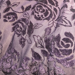 Purple rose BURNOUT velvet fabric sparkle ROSE pattern //by the yard, 1.5yards in stock