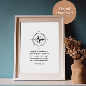 Great Commission Poster / Matthew 28 / Verse Art / Minimalistic Wall Decor / Scripture