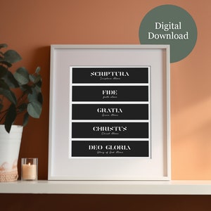 5 Solas Bars Poster / Minimalistic Art / Bible Doctrine Wall Decor / Reformed Theology