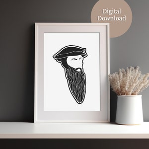 John Calvin Stylized Outline / Minimalistic Wall Decor / Reformed Theology