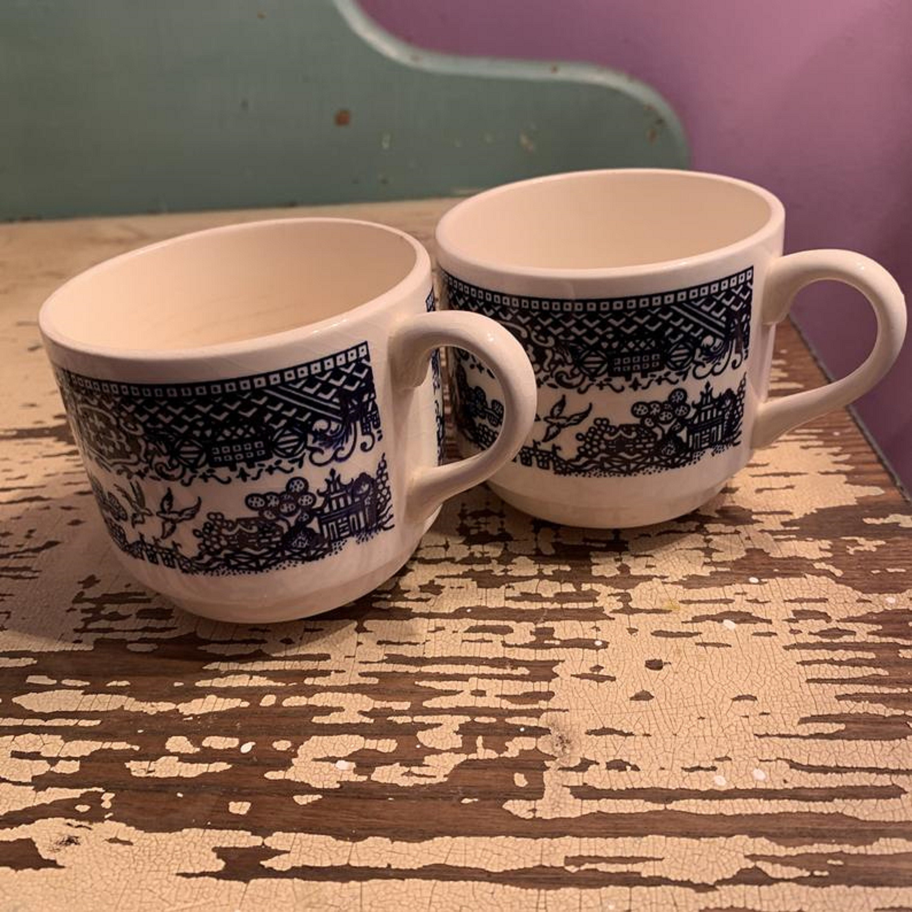 Vintage blue and white stackable mugs coffee mug set of 2 Etsy
