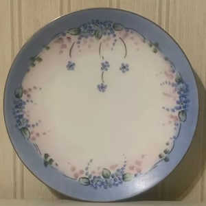 Antique P.T. Porcelain Tirschenreuth Blue Floral Bread Plate Trimmed In Gold