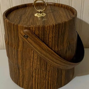 Vintage 1980’s Shelton Ware Faux Wood Mid Century Modern Ice Bucket.