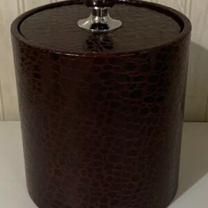 Vintage Burgundy Faux Alligator Ice Bucket with Ice Tongs
