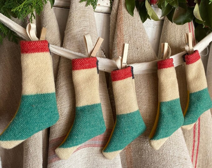 Set of Five Hudson Bay Mini Hanging Stockings/primitive Stocking Banner