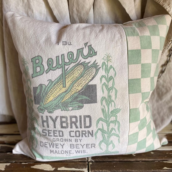 Antique Grain Sack Pillow/Primitive pillow/Farmhouse Decor