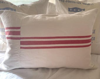 Antique European Grain Sack and French Linen Pillow